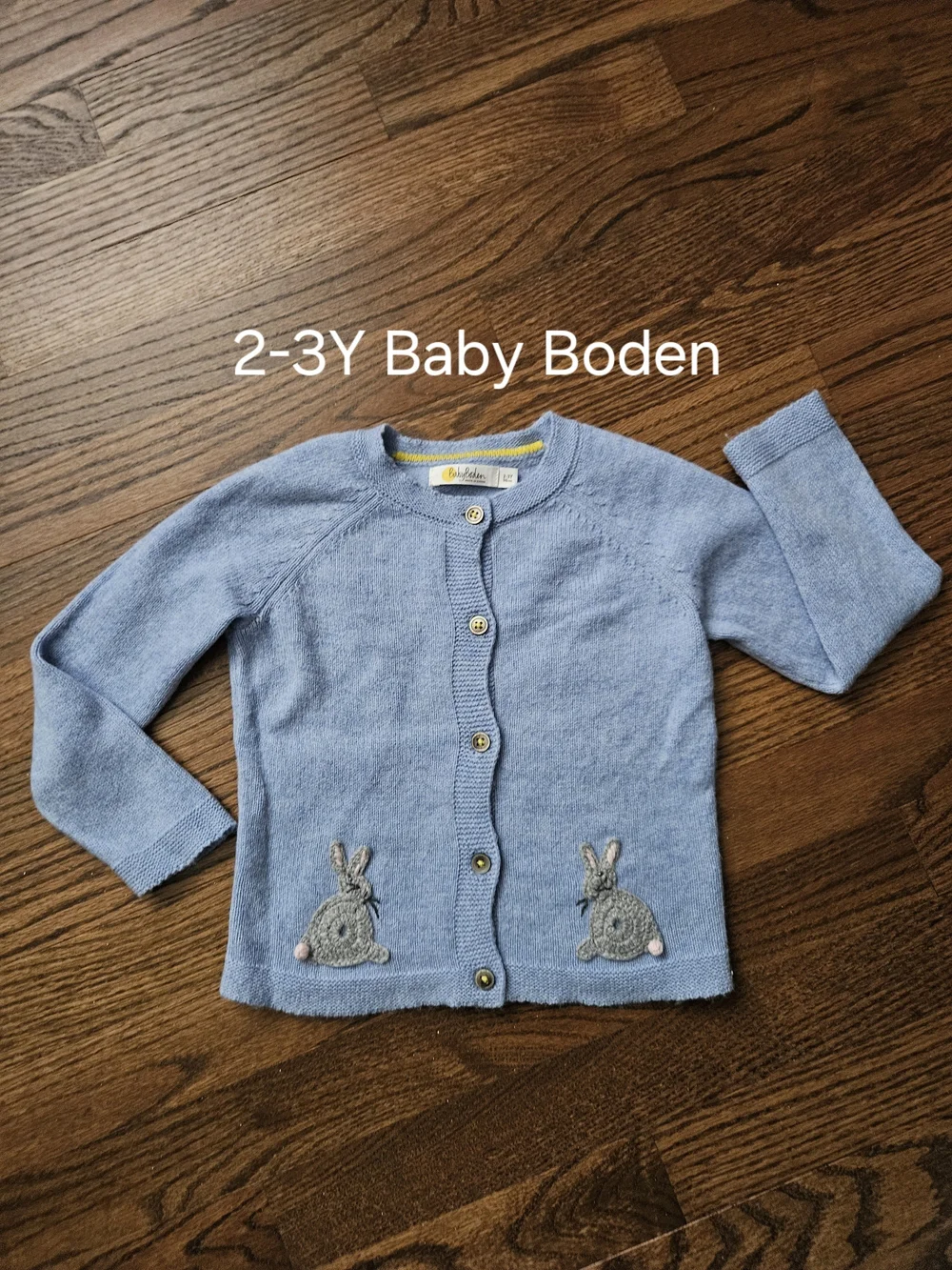 Baby Boden Blue Knit Bunny Cardigan